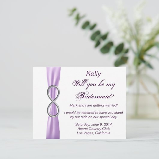 Lavendel Oneindigheid Trouw Bruidsmeisje Kaart (Staand voorkant)