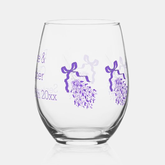 Lavendel ontwerp bruiloft wijnglas zonder voet (Achterkant)