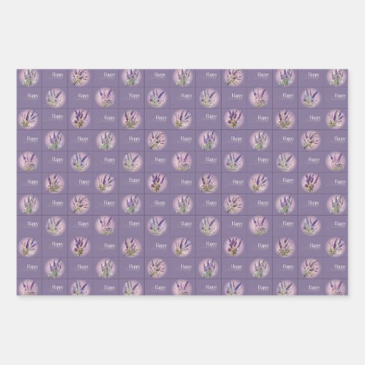 Lavendel Ontwerp Verjaardag Gift Wrapper Inpakpapier Vel (Voorkant 3)