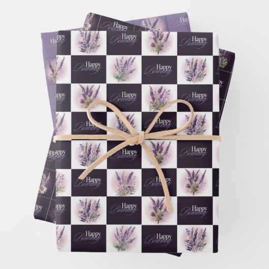 Lavendel Ontwerp Verjaardag Gift Wrapper Inpakpapier Vel (In situ)