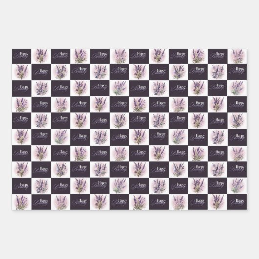 Lavendel Ontwerp Verjaardag Gift Wrapper Inpakpapier Vel (Voorkant)