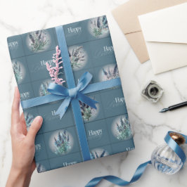 Lavendel Ontwerp Verjaardag Wrapper in Aquatic Blu Cadeaupapier