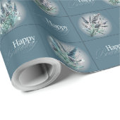 Lavendel Ontwerp Verjaardag Wrapper in Aquatic Blu Cadeaupapier (Rol Hoek)