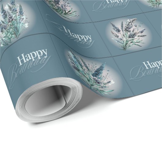 Lavendel Ontwerp Verjaardag Wrapper in Aquatic Blu Cadeaupapier (Rol Hoek)