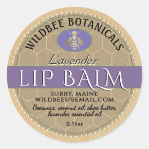 Lavendel op Kraft Bijenwas Lip Balm Stippelrand Ronde Sticker