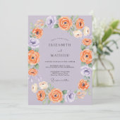 Lavendel Oranje Ranunculus Eucalyptus Bruiloft Kaart (Staand voorkant)