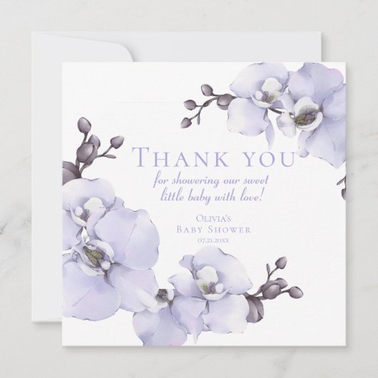 Lavendel Orchidee Baby Shower Bedankkaart (Voorkant)