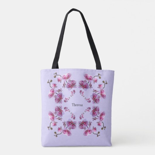 Lavendel Orchideeën Aangepaste Tekst Naam Huwelijk Tote Bag (Achterkant)