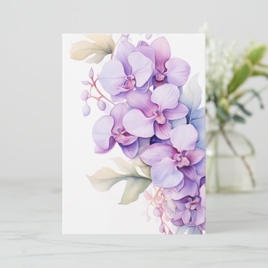 Lavendel Orchideeën Elegante Bijzondere Gelegenhed Feestdagenkaart (Staand voorkant)