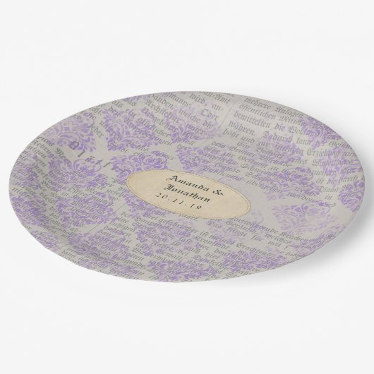 Lavendel Oude Krant Huwelijk Papieren Bordje (Gekanteld)