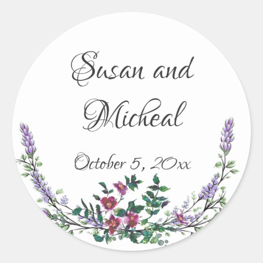 Lavendel Oude Rode Roos en Eucalyptus Ronde Sticker (Voorkant)