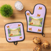 Lavendel ovenwant en pannenlap set met Bijbeltekst (Top down)