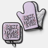 Lavendel Paars Beste Moeder Ooit  Ovenwant & Pannenlap Set (Voorkant / Achterkant)