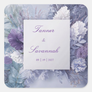 Lavendel Paars Blauw Bloemig Monochroom Elegant Vierkante Sticker