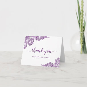 Lavendel Paars Elegant Kant Bloemig Dank Je Wel Bedankkaart