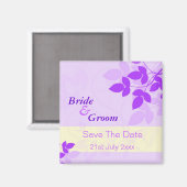 Lavendel Paars en Crème Bloemige Blad Save The Dat Magneet (Voorkant / Achterkant)