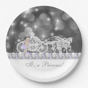 Lavendel Paars en Grijs Princess Baby Shower Papieren Bordje