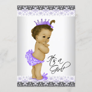 Lavendel Paars en Grijs Vintage Baby Meisje Shower Kaart