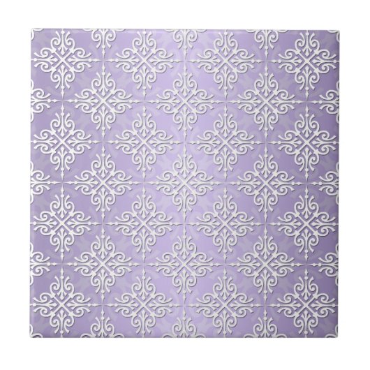 Lavendel Paars en Witte Damast Tegeltje (Voorkant)