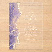 Lavendel Paars Goud Agaat Elegante Moderne Trouwda Acryl Uitnodigingen (Voorkant)