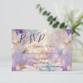 Lavendel Paars Goud Glam Bloem Bruiloft RSVP Informatiekaartje (Staand voorkant)