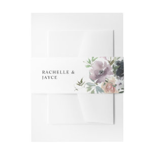 Lavendel Paars, Marineblauw, Blush Roze Bloem 3 Uitnodigingen Wikkel