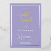 Lavendel Paars Modern Minimaal Bruids Brunch Folie Uitnodiging (Voorkant)
