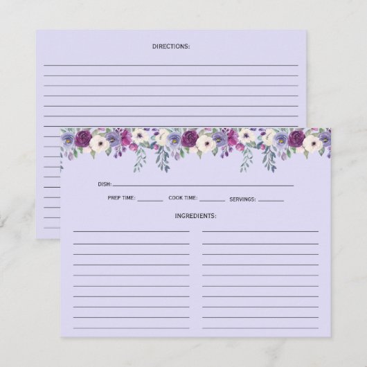 Lavendel Paars Roze Bloemige Receptkaarten (Voorkant / Achterkant)