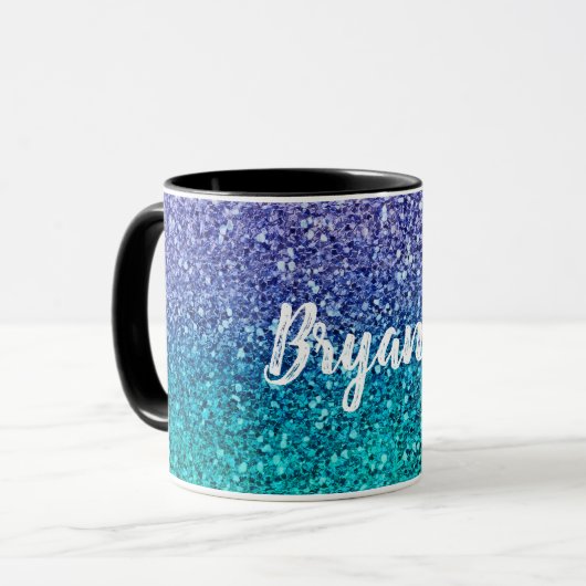 Lavendel Paars & Turquoise Aqua Groen Glitter Mok (Voorkant links)