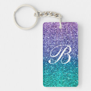 Lavendel Paars & Turquoise Aqua Groen Glitterend G Sleutelhanger