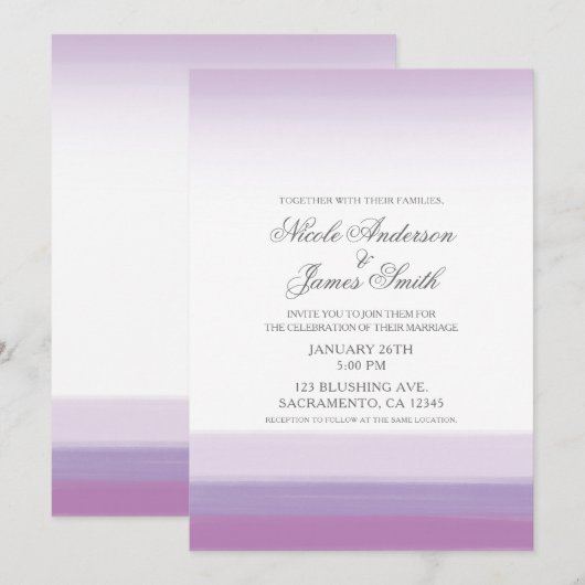 Lavendel Paars & Wit Modern Watercolor Bruiloft Kaart (Voorkant / Achterkant)