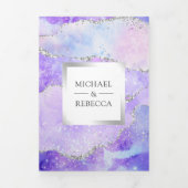 Lavendel Paarse Agaten Marmer QR Code Bruiloft Drieluik Uitnodiging (Cover)
