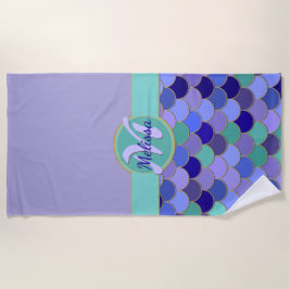 Lavendel Paarse & Aqua Zeemeermin | Naam monogram Strandlaken