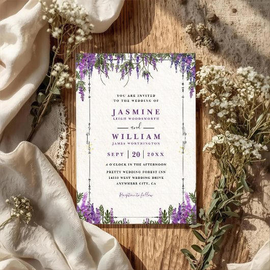 Lavendel Paarse Aquarel Budget QR Code Trouwen Kaart