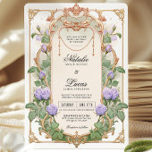 Lavendel Paarse Art Nouveau Floral bruiloft Uitnod Kaart