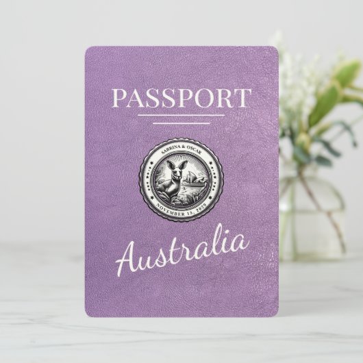 Lavendel Paarse Australië Paspoort Bewaar de datum Save The Date (Staand voorkant)