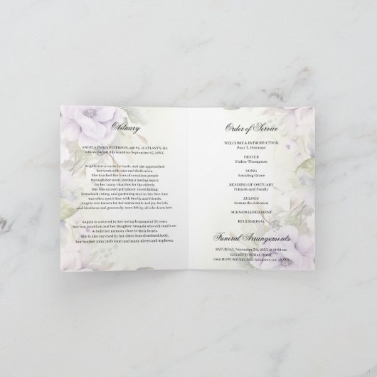 Lavendel Paarse Begrafenisprogramma | FOTO Kaart (Binnen)