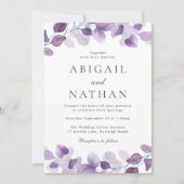 Lavendel Paarse bladeren bruiloft Kaart (Voorkant)