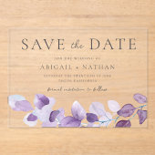 Lavendel Paarse bladeren bruiloft save the date Acryl Uitnodigingen (Voorkant)