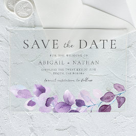 Lavendel Paarse bladeren bruiloft save the date Acryl Uitnodigingen