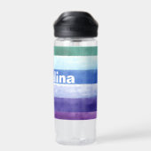 Lavendel paarse blauwe streep waterverf naam schoo waterfles (Achterkant)