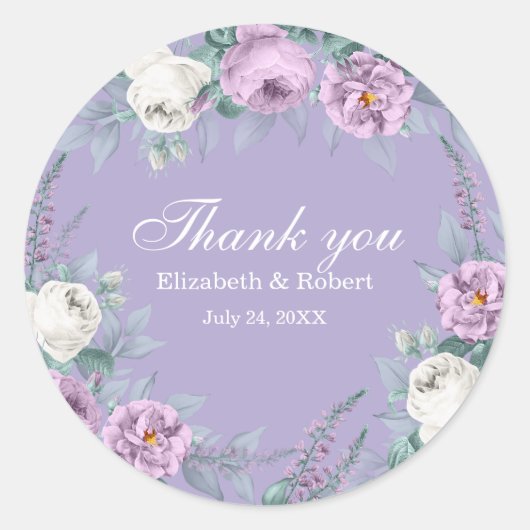 Lavendel Paarse Bloem Bruiloft Bedankt Sticker (Voorkant)