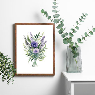 Lavendel Paarse bloem Eucalyptus groen boeket Poster
