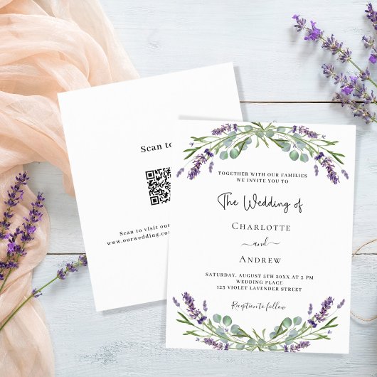 Lavendel paarse bloemblaadjes budget QR RSVP bruil