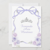 Lavendel Paarse Bloemboog Lijst Silver Mis Quince Kaart (Achterkant)