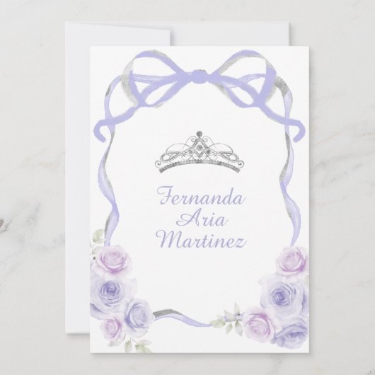 Lavendel Paarse Bloemboog Lijst Silver Mis Quince Kaart (Achterkant)