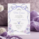 Lavendel Paarse Bloemboog Lijst Silver Mis Quince Kaart<br><div class="desc">EDITABLE Lavendel Paarse Floral Bow Lijst Silver Mis Quince Invitation Elegant Quinceañera Lavendel Paarse Floral Princess Silver Crown Invitation Mis Quince 15 Anos,  16e Verjaardagsfeest</div>