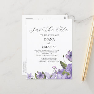 Lavendel paarse bloemen bewaar de datum briefkaart