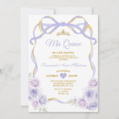 Lavendel Paarse Bloemen Boog Ribbon Gold Mis Quinc Kaart (Voorkant)