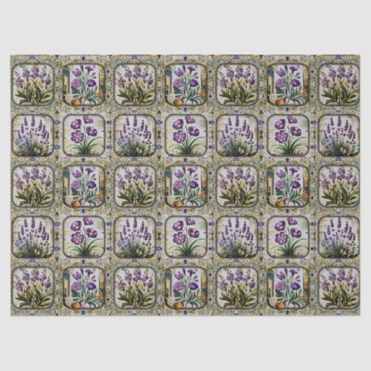 Lavendel Paarse Bloemen Botanische Mozaïek Tissuepapier (Voorkant)